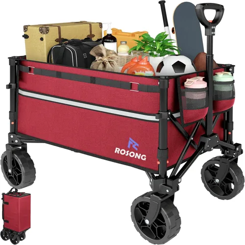 Miniatura 12 de ROSONG Carro Plegable con Ruedas Plegable - Carros Utilitarios Resistentes Plegables para Comestibles, Deportes, Jardín, Compras, Camping
