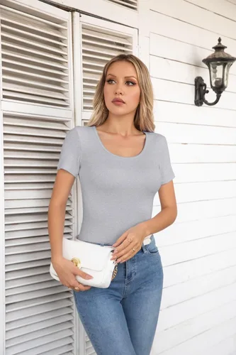 Miniatura 6 de VICHYIE Camisas de verano para mujer, cuello redondo, manga corta, acanaladas, ajustadas, casuales, básicas