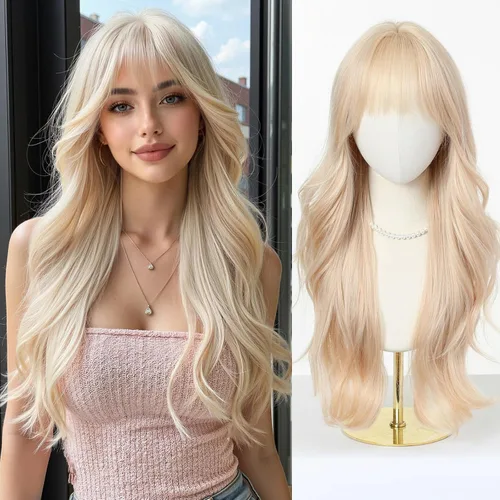 Miniatura 19 de Esmee Pelucas largas y onduladas para mujer, cabello sintético natural, resistente al calor, para uso diario y fiestas, cosplay, 24 pulgadas