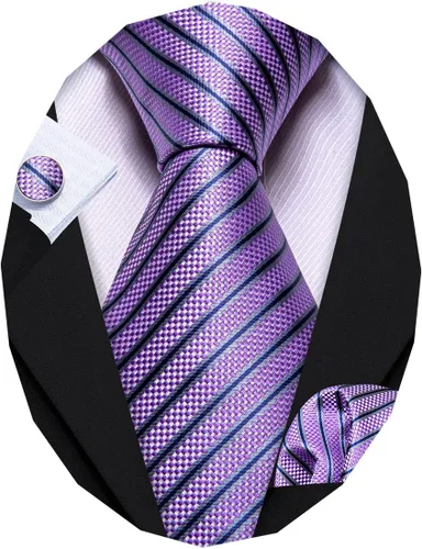 Miniatura 320 de Barry.Wang Juego de corbatas para hombre, corbata de seda a rayas, tejido a cuadros, gemelos formales, negocios, boda