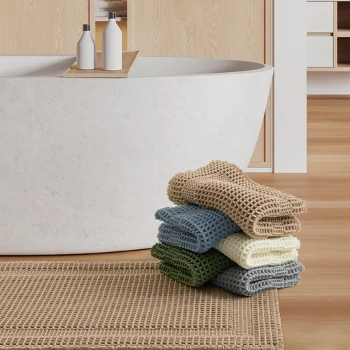 Miniatura 7 de AMOAMI Tapete de baño absorbente, diseño de punto gofre, antideslizante, lavable a máquina, con borlas, ultrasuave, bohemio, para piso, 2 x 4 pies