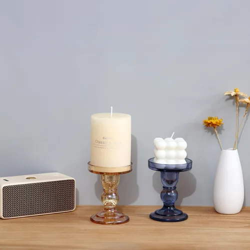 Miniatura 7 de Juego de 4 portavelas de cristal, portavelas ámbar para velas de pilar, 4.5 pulgadas de alto, decoración de candelabros para sala de estar
