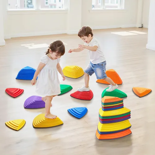 Miniatura 8 de VEVOR Piedras de equilibrio para niños, 12 unidades, hasta 220 libras, antideslizantes para niños pequeños, juego de coordinación de carrera