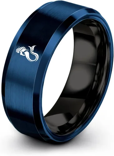 Regalo para abanico de sirena Anillo de sirena pulido pulido aniversario de boda tungsteno oro amarillo negro plata azul 0.315 in Banda