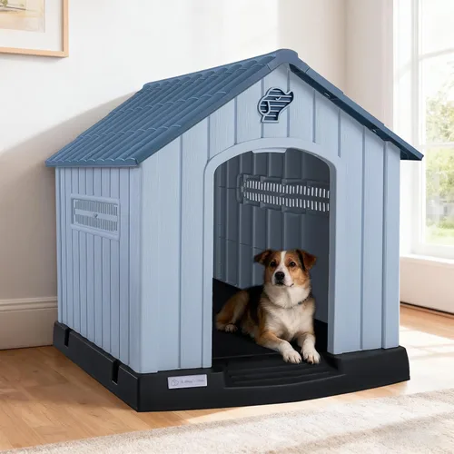 Miniatura 7 de LEMBERI Casa de perro de plástico impermeable duradera para perros de tamaño pequeño a mediano, caseta para perros para interiores y exteriores