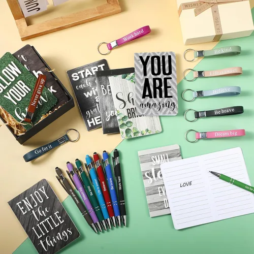 Miniatura 3 de PerKoop 48 piezas de regalos inspiracionales a granel, blocs de notas motivacionales, bolígrafos, llaveros, conjunto de cuadernos de diario