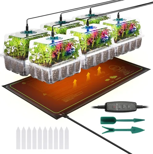 Miniatura 9 de Bandejas de inicio de semillas con luces de cultivo y tapete térmico, kit de inicio de semillas de 72 celdas con luces, 3 modos de iluminación