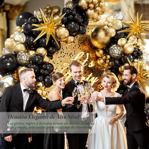 Miniatura 5 de FOTIOMRG - Kit de arco de guirnalda de globos negros y dorados, globos de confeti negro dorado de látex de 5/10/12/18 pulgadas para decoraciones