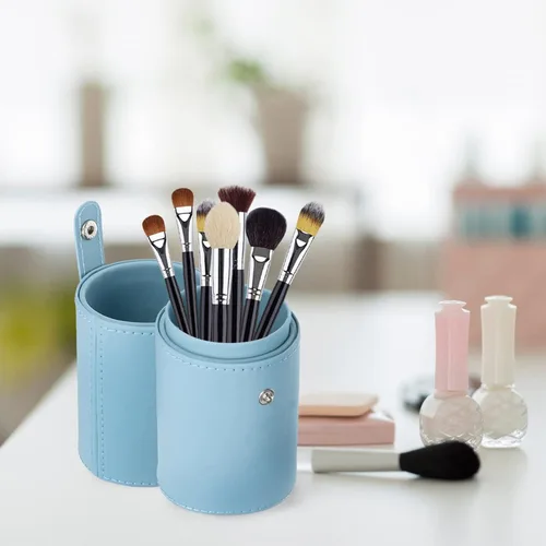 Miniatura 8 de FOMIYES Soporte para brochas de maquillaje con tapa, estuche de viaje para brochas de viaje, bolsa de piel sintética, organizador de cosméticos