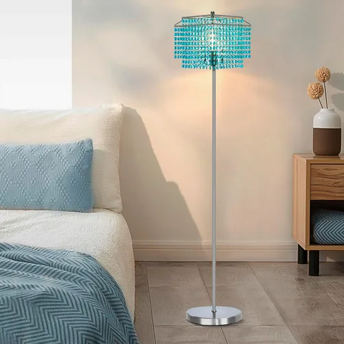 Miniatura 13 de Lámpara de pie de cristal morado, lámparas de pie de 64 pulgadas de alto con pantalla de doble capa, elegante lámpara de pie con interruptor de pie