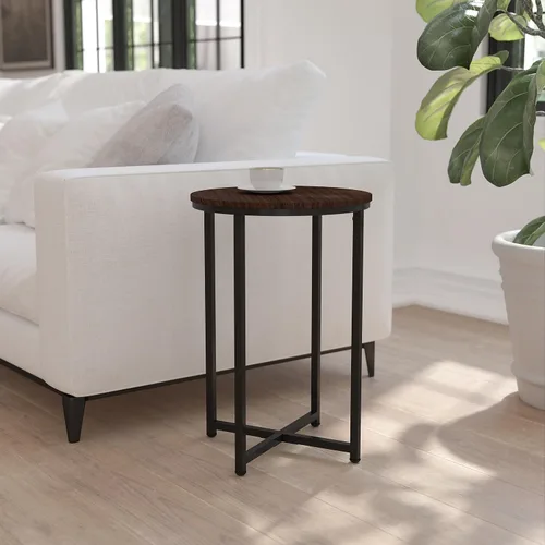 Miniatura 2 de Flash Furniture Hampstead Collection - Mesa auxiliar moderna con acabado de nogal - Marco negro mate entrecruzado