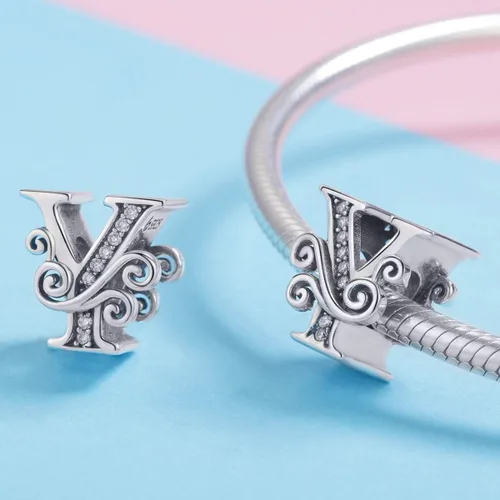 Miniatura 77 de BETTY&SARAH dije de plata esterlina 925 con forma de letra, para pulseras Pandora, letra del alfabeto, joya, regalo para mujer