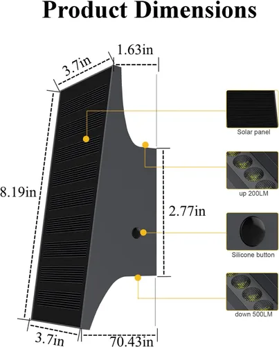 Miniatura 3 de SOTTLOT Luces Solares para Exteriores, 700LM 3000K Luces Solares de Pared para Exteriores Arriba y Abajo, Luces Solares de Aplique Atenuables, Luces