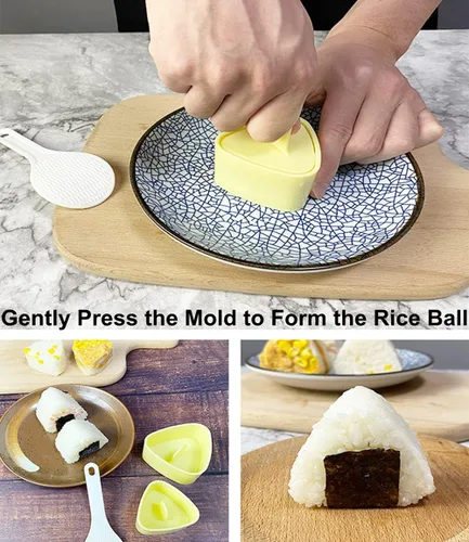 Miniatura 3 de Molde Onigiri, molde de arroz triangular, paquete de 2 prensas para hacer onigiri (grande y pequeño), kit de fabricación de arroz antiadherente