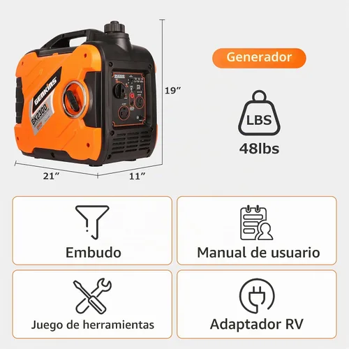 Miniatura 7 de Genkins Generador inversor portátil de 2300 vatios ultra silencioso a gas, listo para vehículos recreativos, cumple con CARB y EPA, envío a los 50