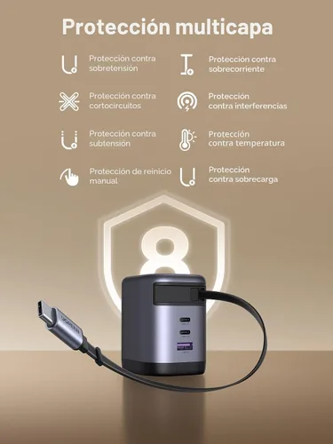 Miniatura 4 de UGREEN Nexode - Cargador retráctil USB C de 100 W GaN con cable integrado, adaptador de pared de carga rápida de 3 puertos para laptop, MacBook