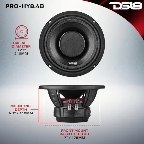 Miniatura 4 de DS18 PRO-HY8.4B - Altavoz híbrido de audio para automóvil de rango medio de 8" con controlador de compresión integrado de bocina de 1" VC, 500W máx.