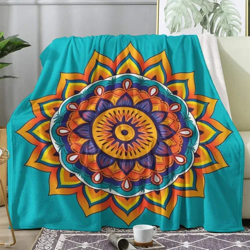 Manta de mandala, manta de vellón bohemio para sofá cama, sofá, mantas y mantas con patrón de estilo indio, manta de franela de felpa súper suave y