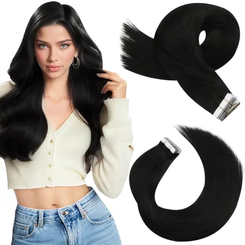 Miniatura 69 de Moresoo Extensiones de cabello humano real con cinta adhesiva, sin costuras, #1 negro azabache, 20 piezas, 1.76 oz (50 g), 24 pulgadas