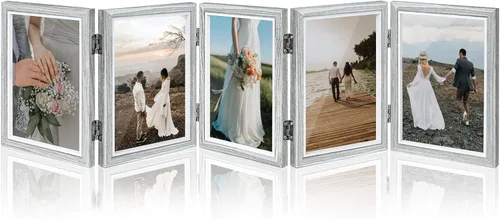 Miniatura 8 de Marco de fotos con 5 bisagras, marco de fotos plegable de 5 x 7 pulgadas con acrílico de alta definición, decoración de escritorio de collage