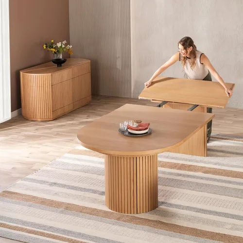Miniatura 13 de Transformer Table - Mesa de comedor redonda extensible de madera maciza, mesa de comedor redonda extensible, muebles modernos que ahorran espacio