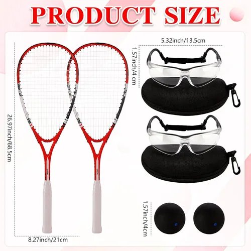 Miniatura 2 de 2 Pack Beginner Squash Racquet Set Includes Racquets with Racket Bags Anti Fog Goggles Cases Blue Dot Ball Indoor Gym Sports for Beginners Novice