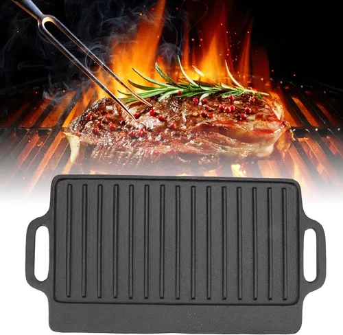 Miniatura 6 de Sartén antiadherente, estufa de interior, parrilla para el hogar, cocina de gas fundido Teppanyaki con asas, parrilla rectangular gruesa de doble
