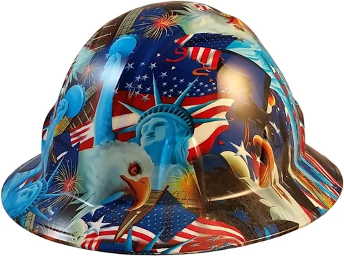 Miniatura 22 de Texas America Safety Company Casco de seguridad con visera completa, diseño patriótico hidroimpreso, con suspensión de 4 puntos y bolsa Primera