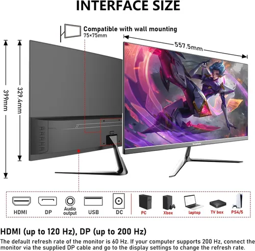 Miniatura 7 de Gawfolk - Monitor para juegos de 24.5 pulgadas, PC 200Hz, pantalla FHD 1080p, altavoces incorporados, 1ms sin bisel, FreeSync, 99% sRGB, ángulo