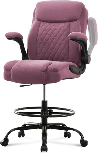Miniatura 12 de Silla de dibujo alta para escritorio de pie, silla de escritorio alta ergonómica con anillo de pie ajustable, reposabrazos abatibles, soporte Gris