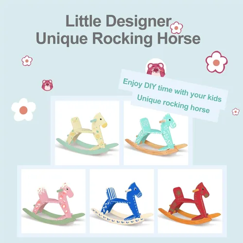 Miniatura 5 de Caballo mecedor de madera para bebé, juguete para niños pequeños, diseño clásico de madera maciza con pedal cómodo y respaldo seguro, regalo ideal