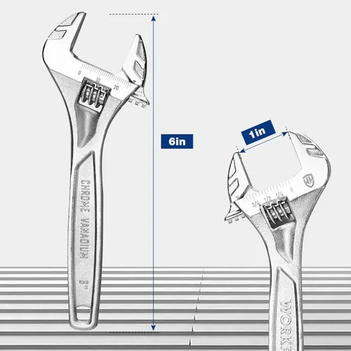 Miniatura 4 de WORKPRO - Llave ajustable de 6 pulgadas de alta resistencia con escala imperial y métrica, llave premium de acero Cr-V, cromada Plateado