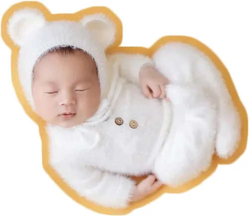 Miniatura 10 de Zeroest Accesorios de fotografía para recién nacidos, trajes de niño, accesorios para fotos de oso y niña, gorro con pies, mameluco de manga Marrón