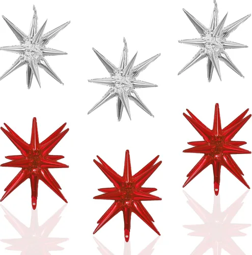Miniatura 8 de 6 Globos de Papel de Aluminio con Forma de Estrella Negra de Una Pieza, Globo de Estrella de 14 Puntas 4D Cono Starburst de Mylar de 22 Pulgadas