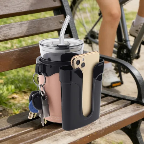 Miniatura 9 de Portavasos para bicicleta 3 en 1 con gancho para llaves de teléfono celular, soporte universal para botella de agua para caminante/silla de Beige