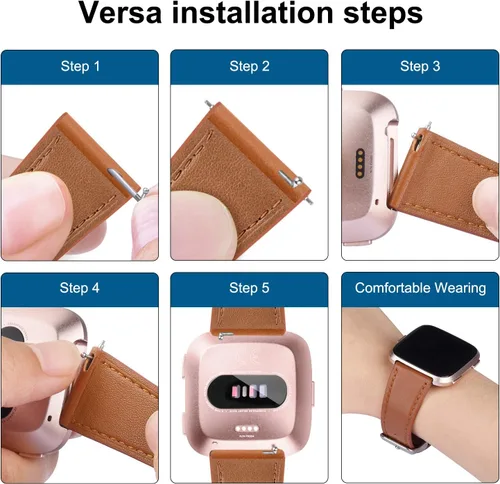 Miniatura 5 de Correas de cuero compatibles con pulseras Fitbit Versa 2 y Versa Lite, correa de cuero de repuesto clásica para Fitbit Versa SE para mujeres