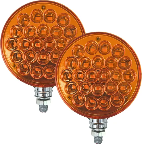 Miniatura 8 de All Star Truck Parts 2 piezas Ámbar/Rojo 48 LED Redonda de doble cara Montaje en perno cromado Pedestal defensa luz trasera de giro y stop