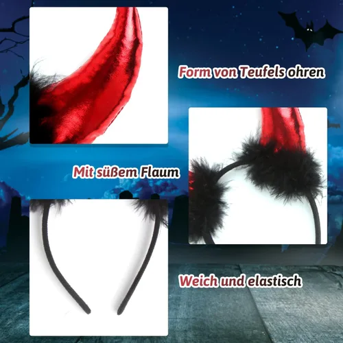 Miniatura 3 de LOMIMOS Halloween Red Devil Horns Headband, Demon Hairband with Plush Costume Accessories for Kids Women Men Party Fancy Dress Cosplay Festival