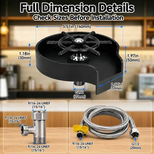 Miniatura 3 de con bandeja negra Enjuagador de vidrio Piezas Bar Enjuagador de vidrio Cabeza del grifo, Dispositivo de limpieza automática Copa de agua Tanque