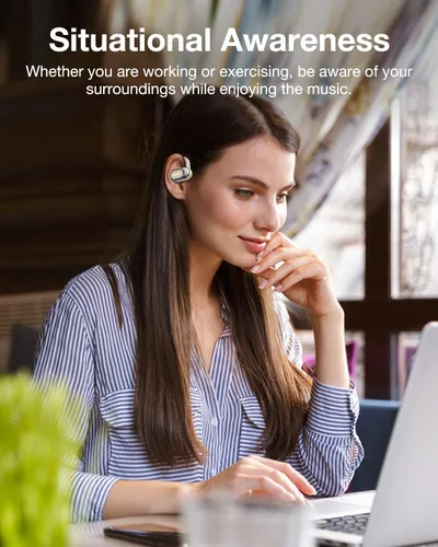Miniatura 4 de Auriculares de oreja abierta, auriculares abiertos con ganchos para los oídos, auriculares ligeros de conducción de aire, control táctil, hasta 37
