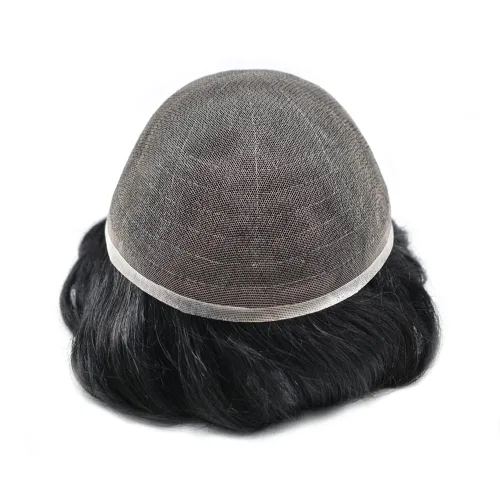 Miniatura 5 de Toupee para hombres nudos blanqueados hombres toupee hairpieces europeo virgen sistema de reemplazo de cabello humano suave encaje francés hombres