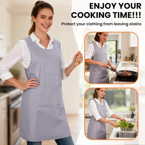 Miniatura 2 de Delantal de cocina con espalda cruzada para mujer, delantal de poliéster japonés con 3 bolsillos para hornear cocinar parrilla, delantales unisex