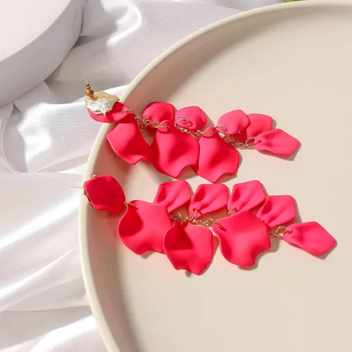 Miniatura 7 de Dangle Acrylic Petal Earrings - Long Drop Rose Flower Earrings for Women and Girls