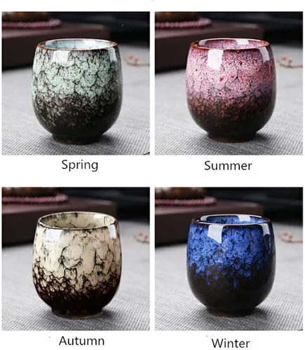 Miniatura 5 de Jianzhan - Taza de té de cerámica, juego de té Kung Fu, taza de café, juego de yerba mate de cerámica, juego de 4 (4 colores)