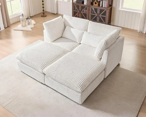 Miniatura 60 de Sofá Modular de Gran Tamaño, Sofá Seccional de Chenilla Nube Extra Profundo con Chaise Otomana, Sofá Esponjoso de Chenilla de 4 Plazas para Sala