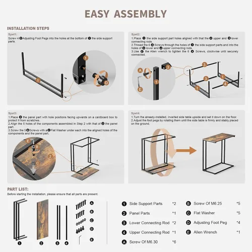 Miniatura 9 de Mesa auxiliar en forma de C, moderna mesa auxiliar con marco de metal, diseño que ahorra espacio para sala de estar, mesa de sofá de gran superficie