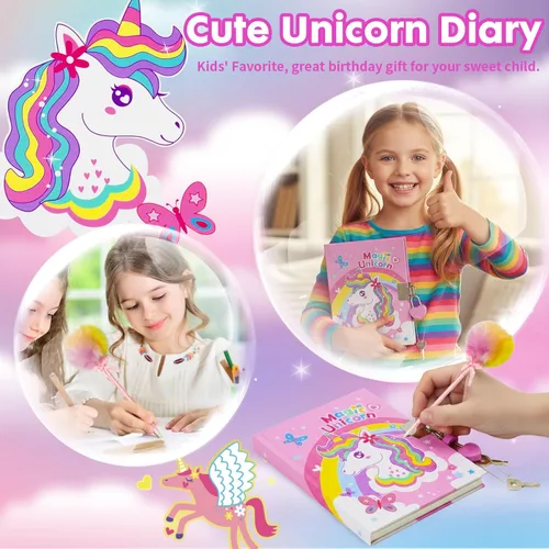 Miniatura 3 de Regalos de unicornio para niñas de 5, 6, 7, 8, 9, 10-12 años, juego de papelería de unicornio para niños con diario secreto, sellos, bolígrafos, Set
