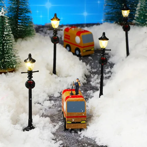 Miniatura 4 de Accesorios de pueblo para lámpara de Navidad en miniatura, poste de lámpara de pueblo, lámpara de hadas del pueblo, farol de tren, lámparas de calle