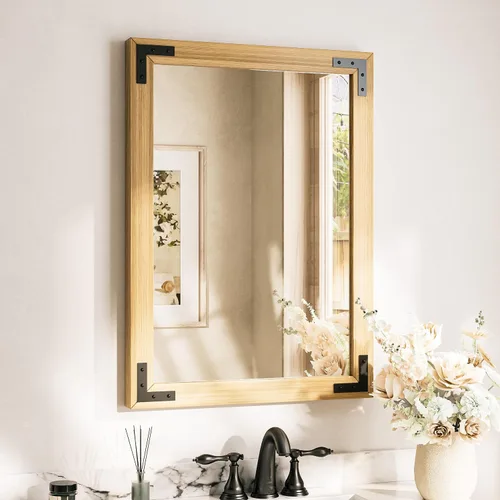 Miniatura 23 de TETOTE Espejo de madera natural de 48 x 24 pulgadas para pared de baño/dormitorio/sala de estar/entrada, espejo rústico de tocador de baño