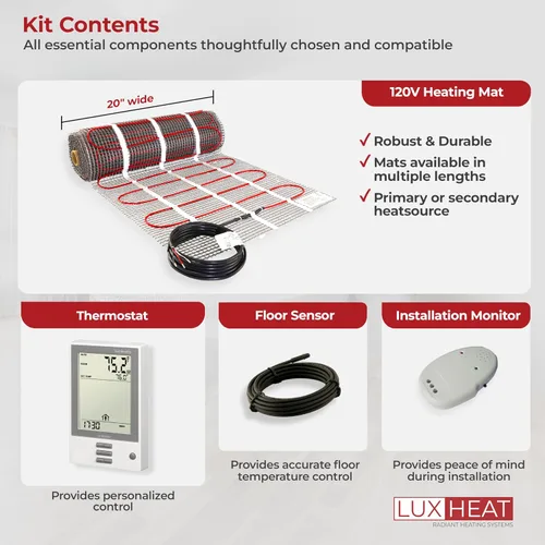 Miniatura 7 de LuxHeat Kit de alfombrilla de calefacción de suelo de 20 pies cuadrados – Sistema de calefacción de suelo radiante eléctrico de 120 V – Sistema